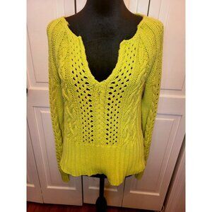 Vintage Y2K Tommy Hilfiger Lime Green Crochet Chunky Knit Sweater M Retro 2000s